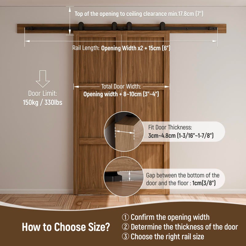 CCJH 10FT Sliding Barn Door Hardware Kit, Heavy Duty, Smoothly and Silently, Easy to Install, Fit 30" Width Double Door Panel, T-Shaped Style Black - Image 4